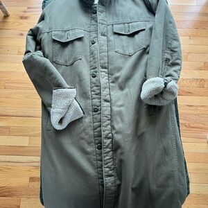 Woman’s TNA Aritzia Olive Green Sherpa-Lined Coat size small.